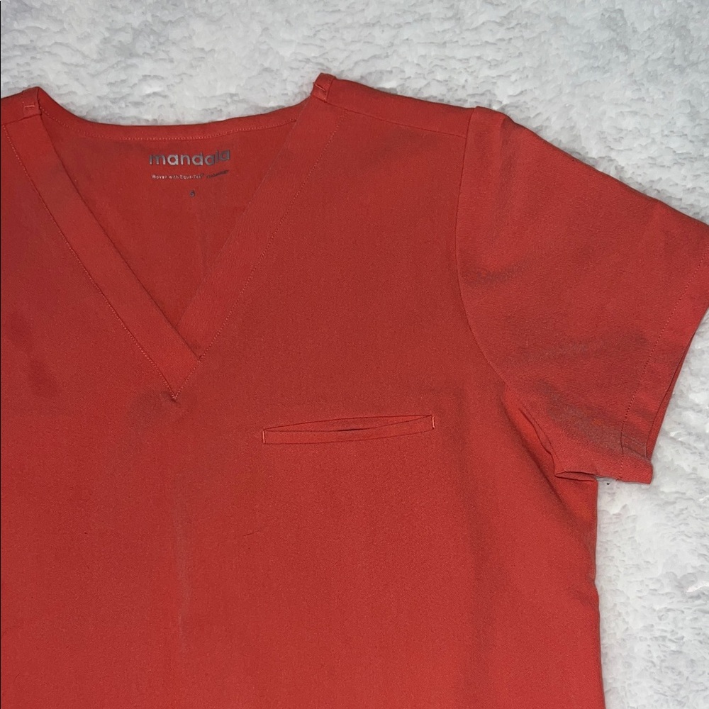 Mandala  Coral V-Neck Scrub Top - Picture 2 of 5